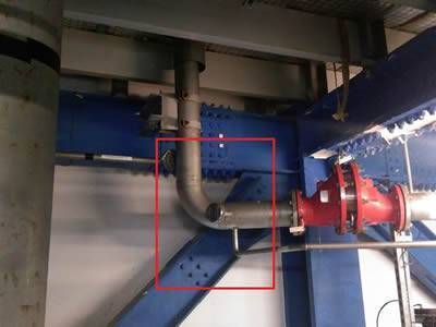 A part of scrubber unit outlet and the part that uses the demister pad is marked by red rectangular line.