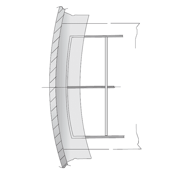 Das Bild zeigt die doppelten Stütz ringe für die Installation von Demister-Pads.