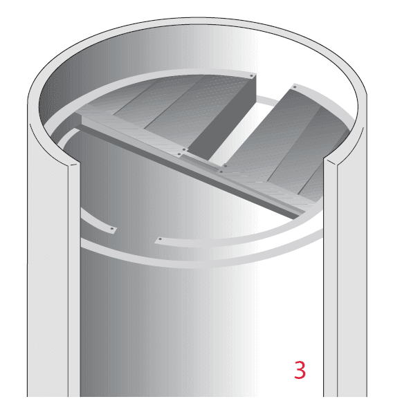 Six sections of the demister pad are installed between the center support beam and dual support rings.