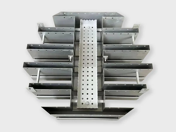 A through liquid distributor with round holes on the bottom through on the ground.