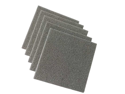 Four square nickel foam pieces arranged in a row