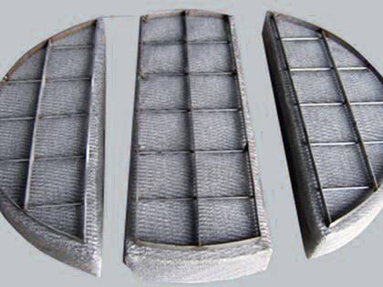 A drawer type stainless steel demister pad with three parts.